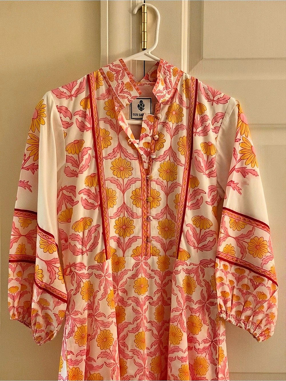 Sue Sartor Flounce Dress in Pink/Peridot Dahlia Floral Cotton Silk Pink &